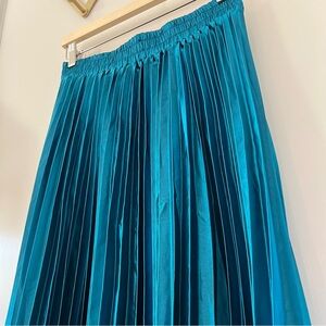 Bright Blue Metallic Pleated Skirt